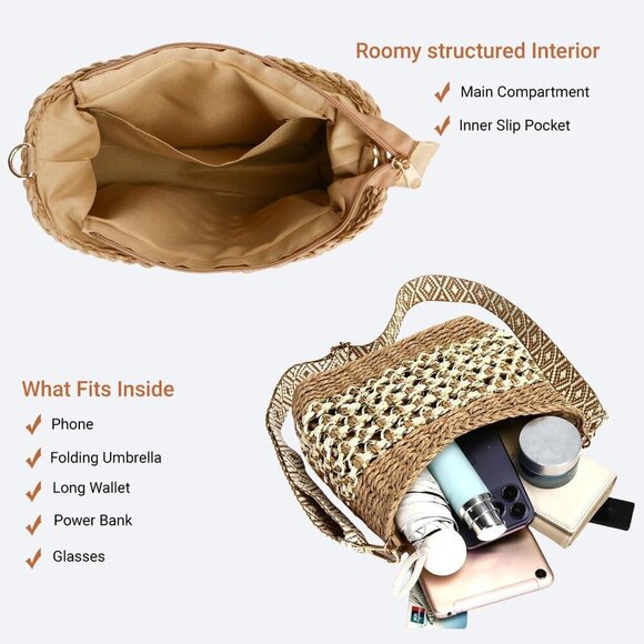 Small Handmade Straw Pocketbook Crossbody Bag for Women, Summer Chic Woven Handb - Picture 6 of 8